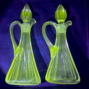 Vintage Heisey Medium Flat Panel Cruet Manganese Glass Set of 2